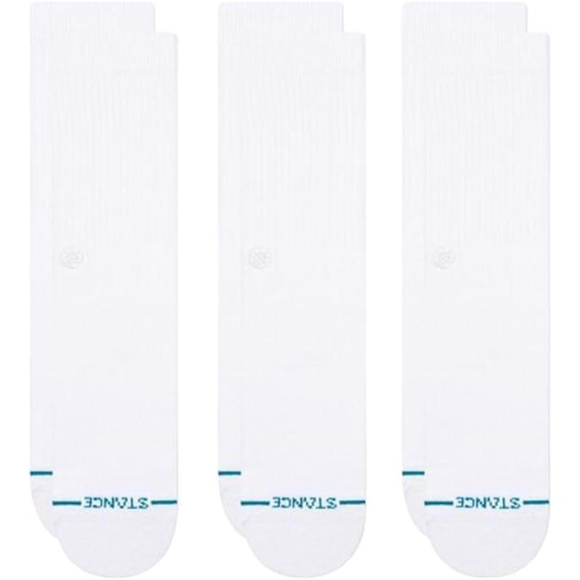imageStance Icon Classic Casual Crew Socks 3Pack Cotton Blend and Cushioning Arch SupportWhiteWhite