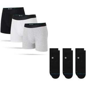Stance Men’s Comfort Essentials Bundle – 3-Pack Icon Quarter Socks (Black, Large) + 3-Pack Boxer Brief Underwear (Multicolor, Large)
