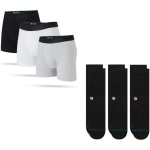 Stance Men’s Premium 6-Pack Bundle – 3 Boxer Briefs + 3 Crew Socks | Cotton Comfort, Breathable Fit & Everyday Performance (Large, Multicolor & Black)